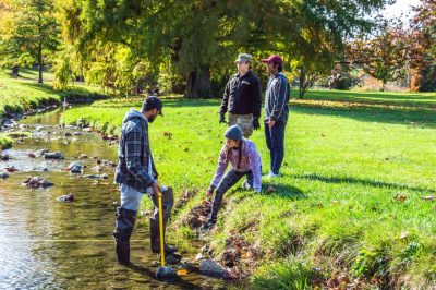 Students working on water management 